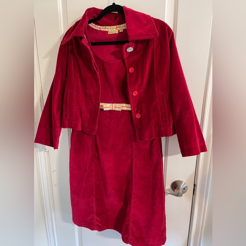 Kit Cornell Pink Velvet Dress Jacket Set Vintage Holiday Retro Chic 90s Size 8 - Picture 2 of 16